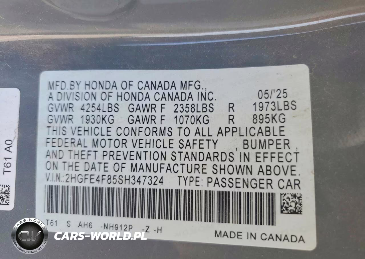 2025 Honda Civic Sport VIN:2HGFE4F85SH347324 - 12