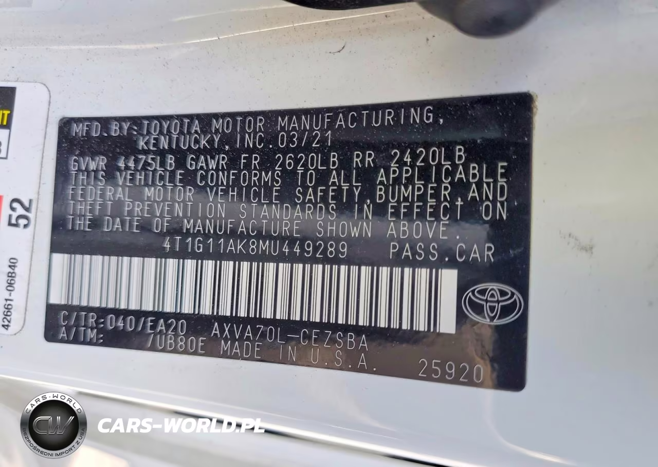 2021 Toyota Camry Se VIN:4T1G11AK8MU449289 - 12
