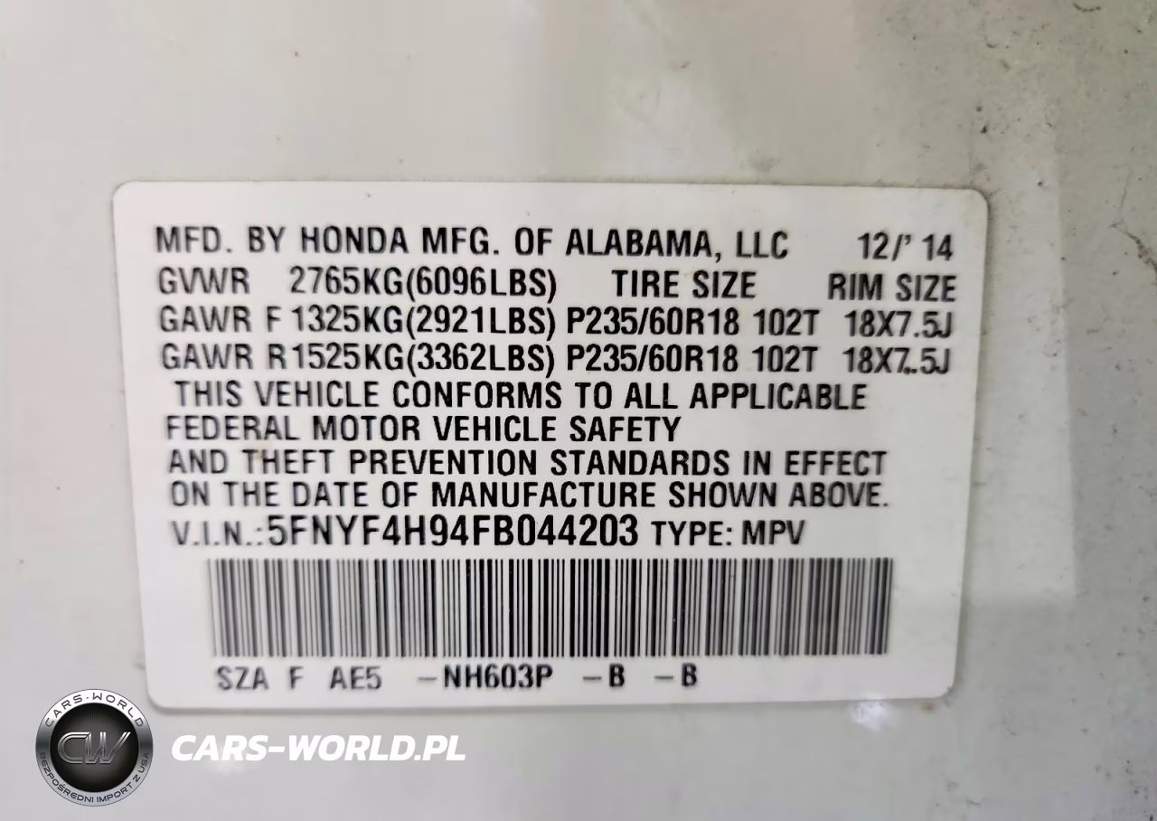 2015 Honda Pilot Touring VIN:5FNYF4H94FB044203 - 13