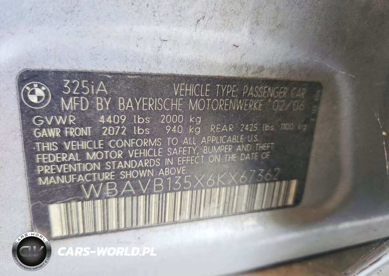 2006 BMW 325 I VIN:WBAVB135X6KX67362 - 12