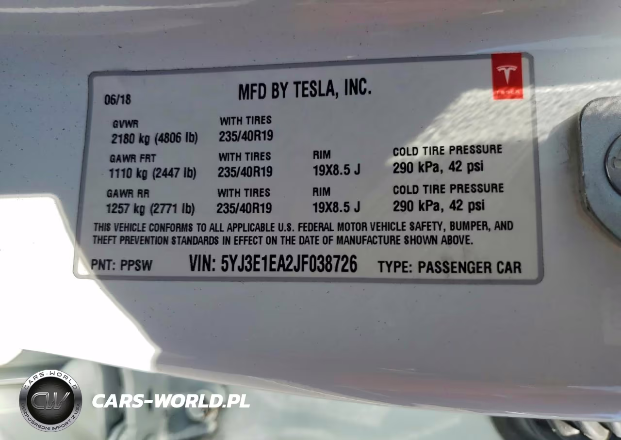 2018 Tesla Model 3 VIN:5YJ3E1EA2JF038726 - 12