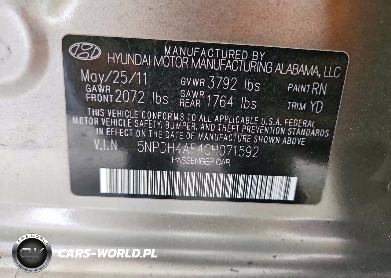 2012 Hyundai Elantra Gls VIN:5NPDH4AE4CH071592 - 12