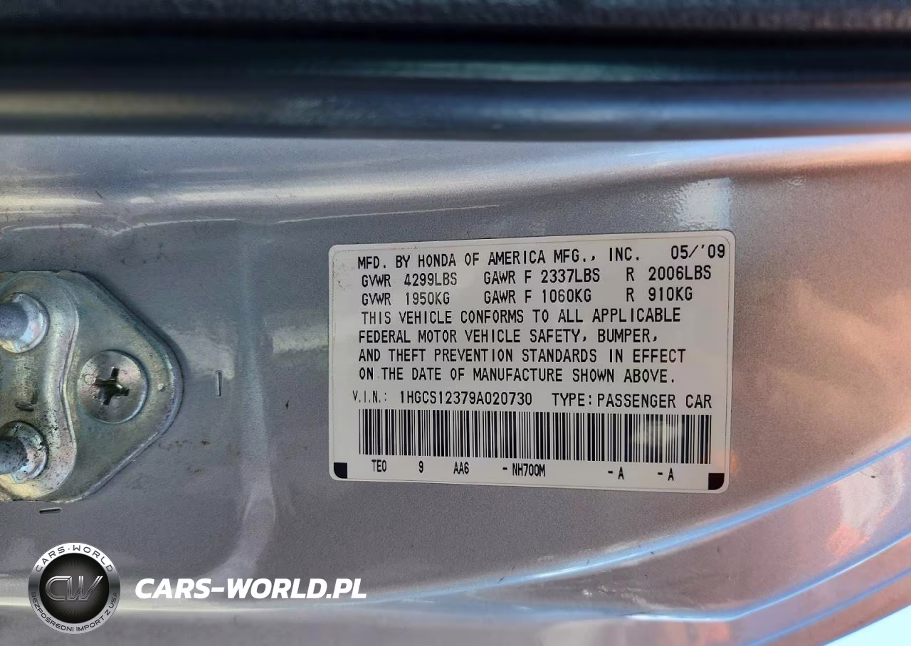 2009 Honda Accord Lx VIN:1HGCS12379A020730 - 12