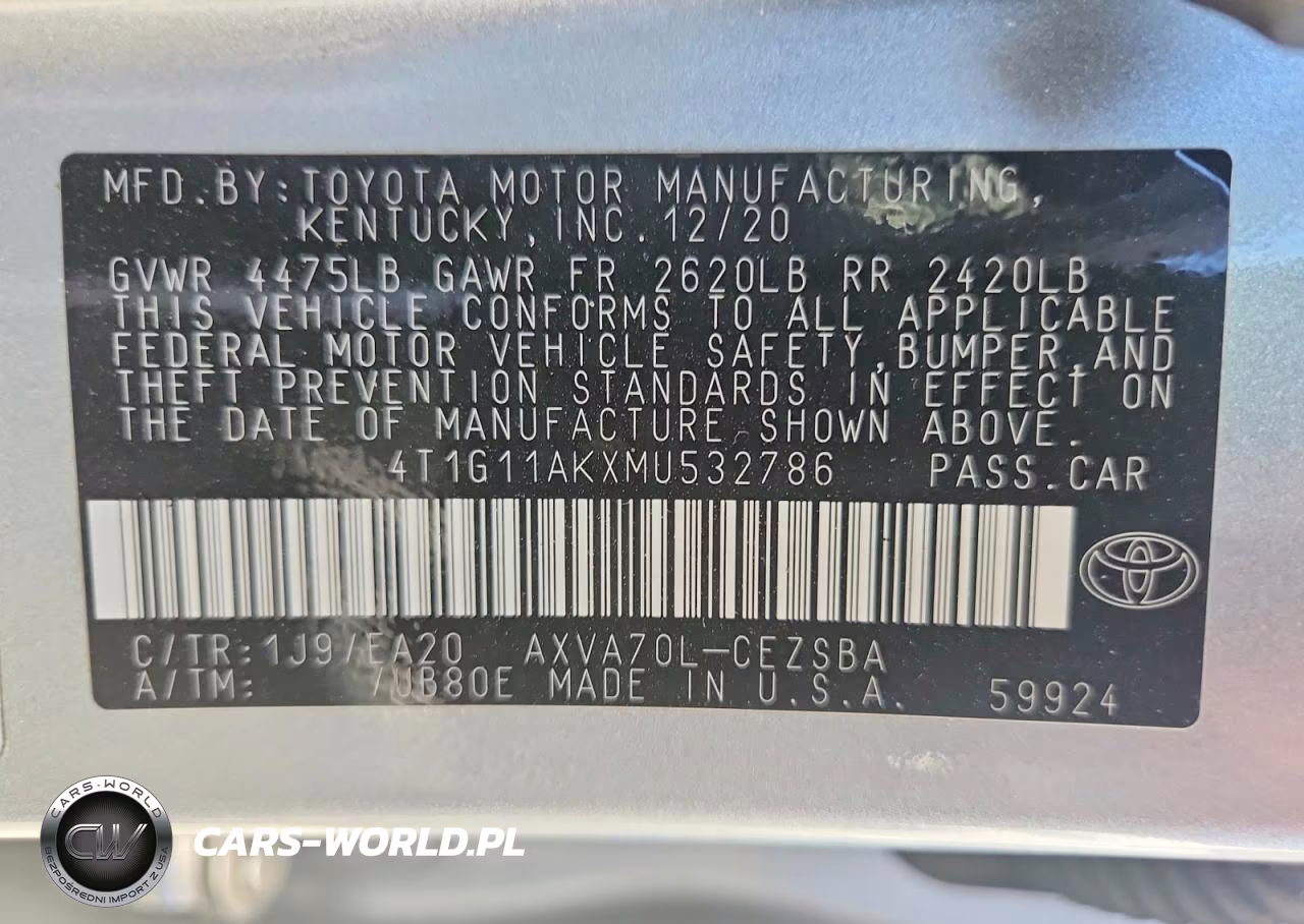 2021 Toyota Camry Se VIN:4T1G11AKXMU532786 - 12