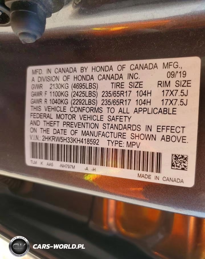 2019 Honda Cr-V Lx VIN:2HKRW5H33KH418592 - 12