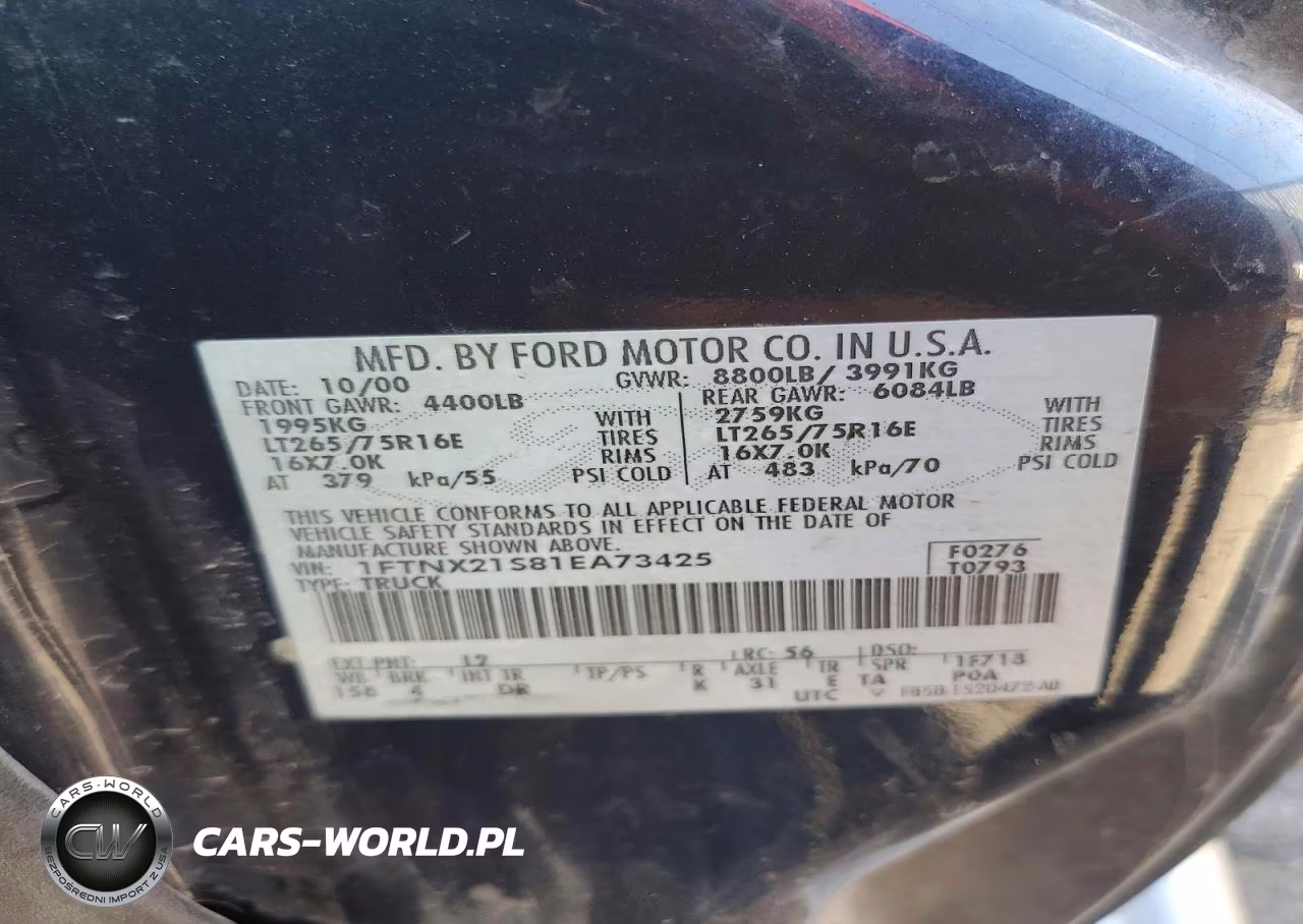 2001 Ford F250 Super Duty VIN:1FTNX21S81EA73425 - 12