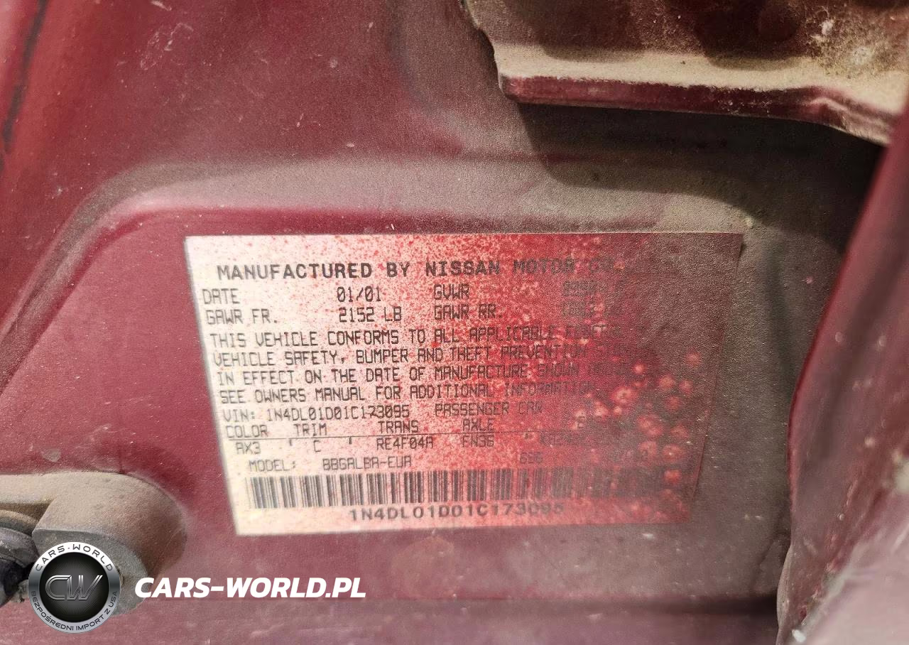 2001 Nissan Altima Xe VIN:1N4DL01D01C173095 - 12