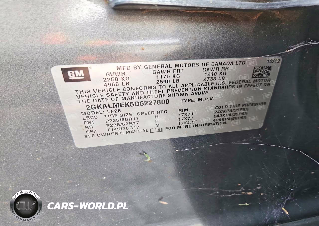 2013 GMC Terrain Sle VIN:2GKALMEK5D6227800 - 12