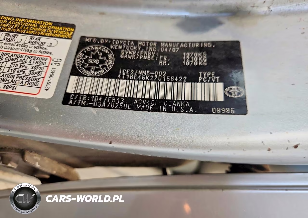 2007 Toyota Camry Ce VIN:4T1BE46K27U156422 - 12