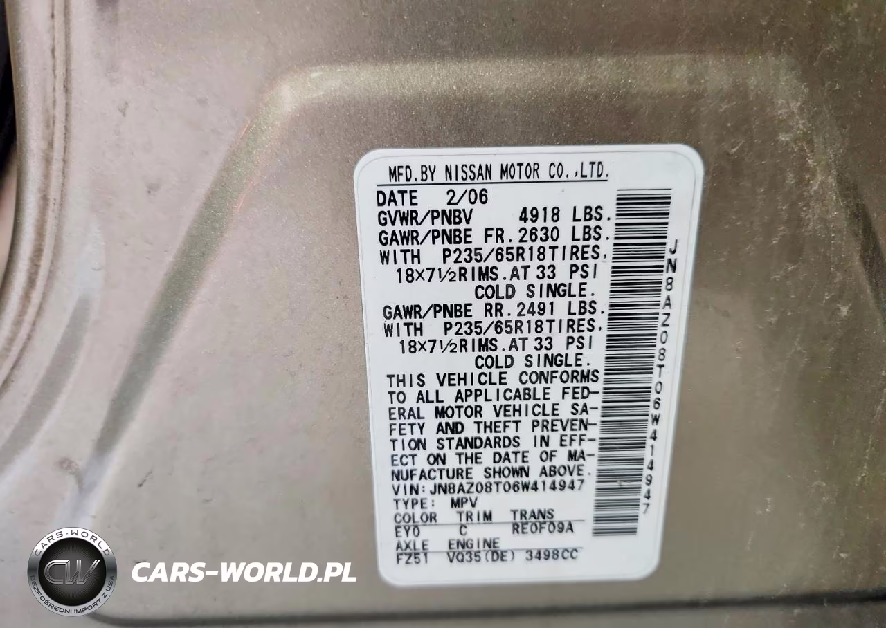 2006 Nissan Murano S VIN:JN8AZ08T06W414947 - 12
