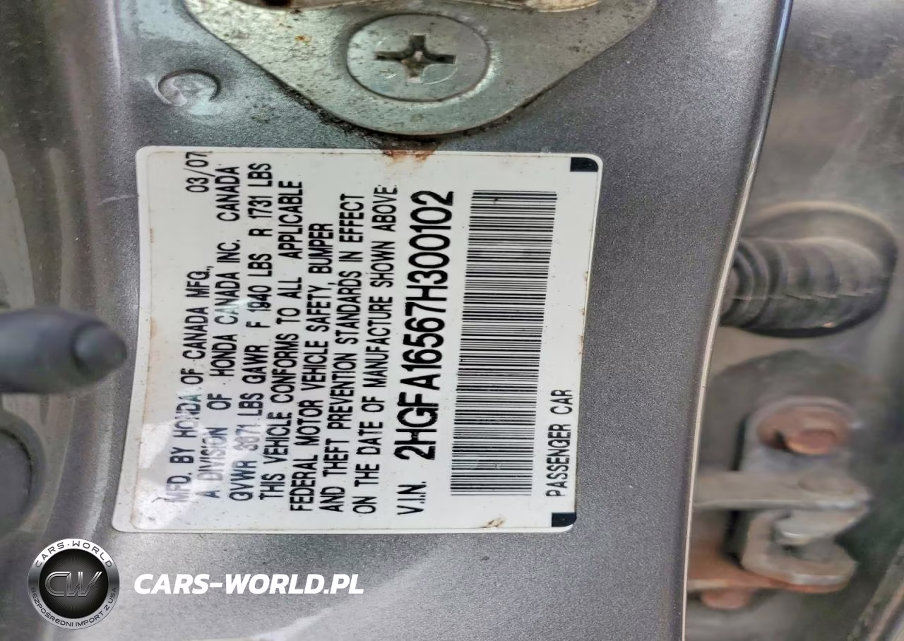 2007 Honda Civic Lx VIN:2HGFA16567H300102 - 12