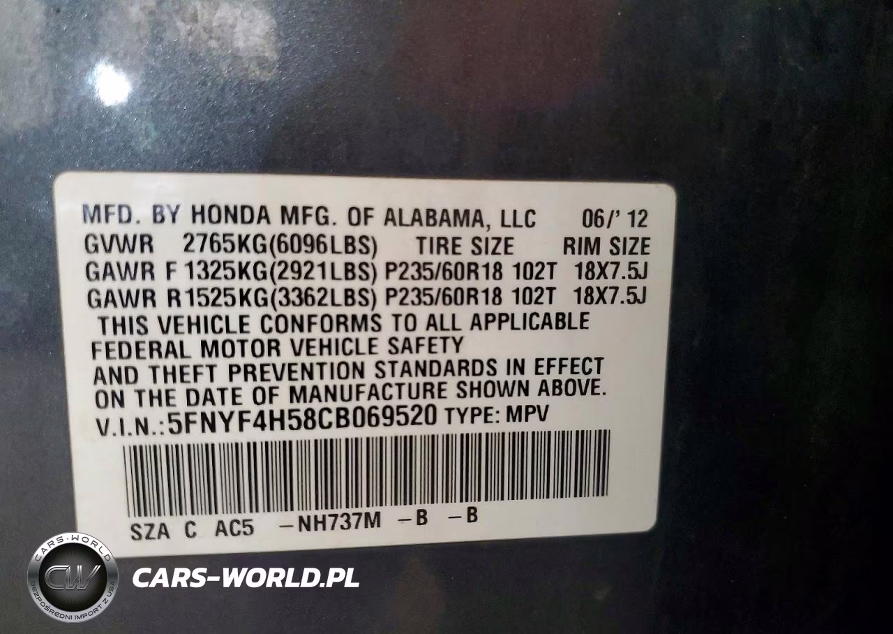 2012 Honda Pilot Exl VIN:5FNYF4H58CB069520 - 13