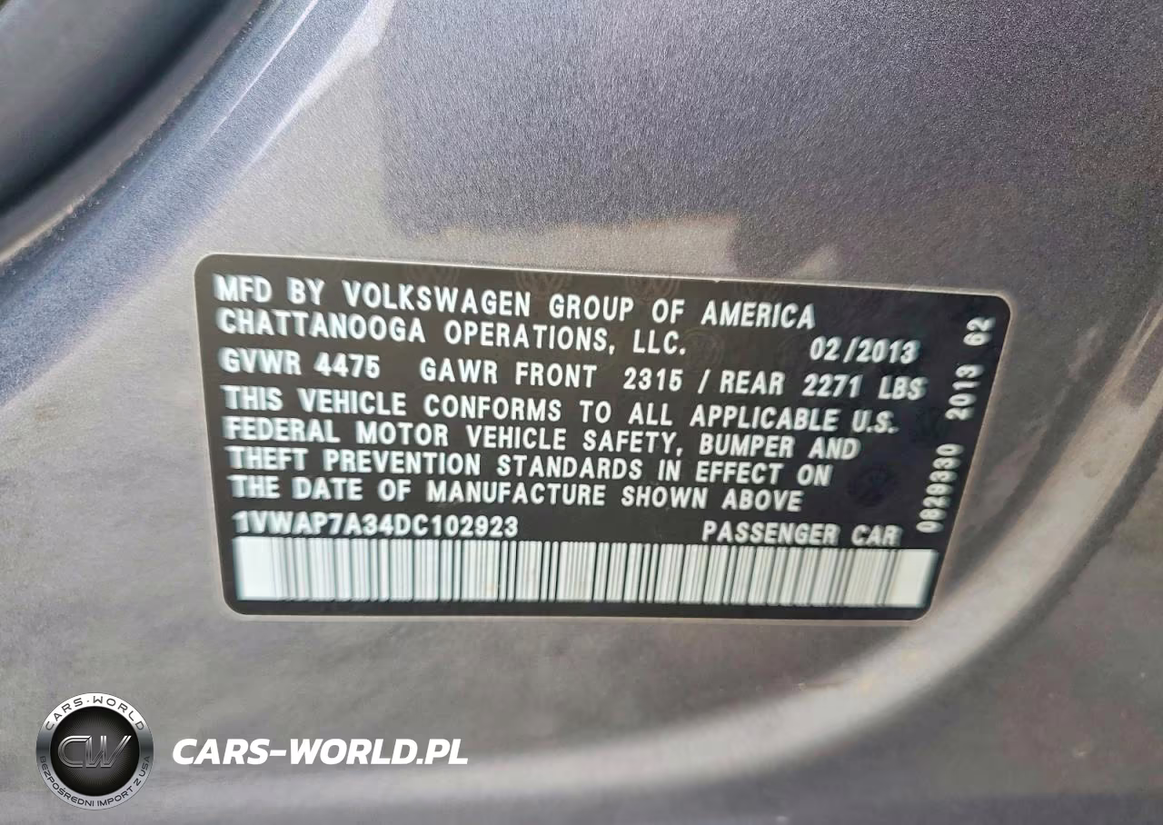 2013 Volkswagen Passat S VIN:1VWAP7A34DC102923 - 12