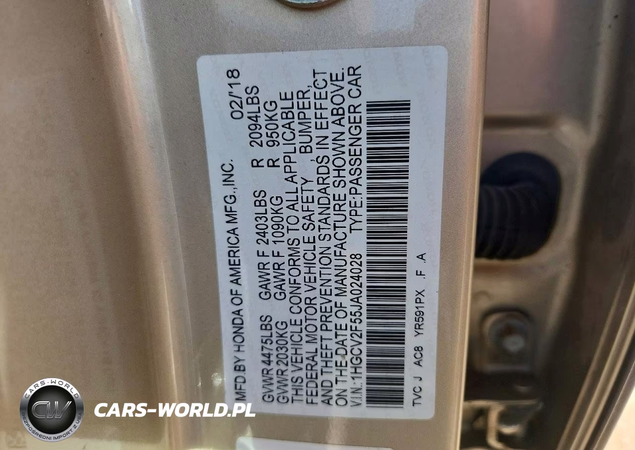 2018 Honda Accord Exl VIN:1HGCV2F55JA024028 - 12
