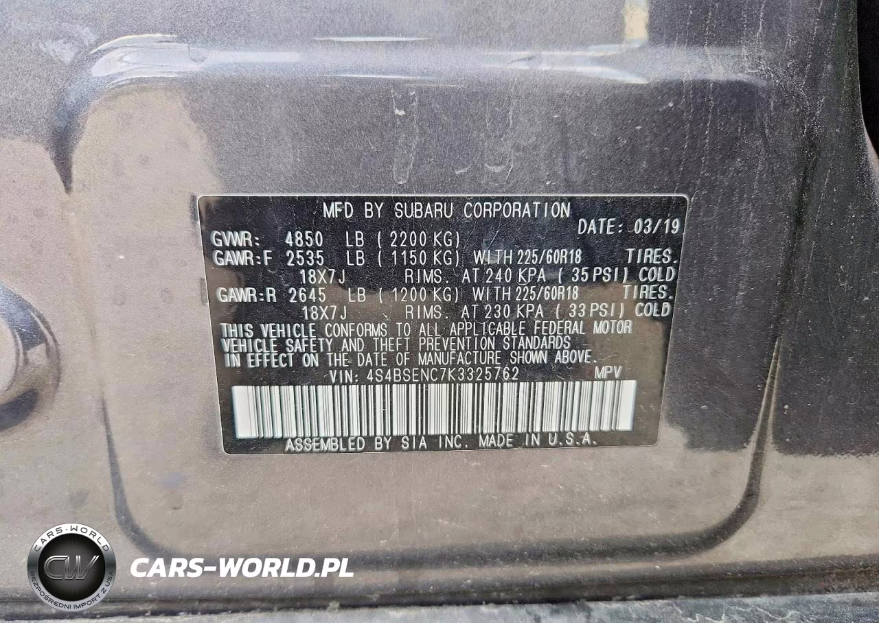 2019 Subaru Outback 3.6R Limited VIN:4S4BSENC7K3325762 - 14