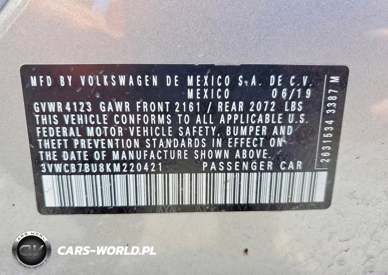 2019 Volkswagen Jetta S VIN:3VWCB7BU8KM220421 - 13