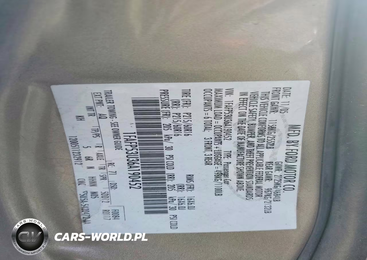 2006 Ford Taurus Se VIN:1FAFP53U36A190452 - 12