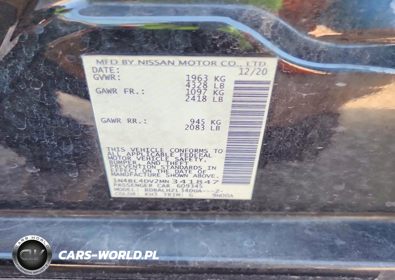 2021 Nissan Altima Sv VIN:1N4BL4DV2MN341847 - 12