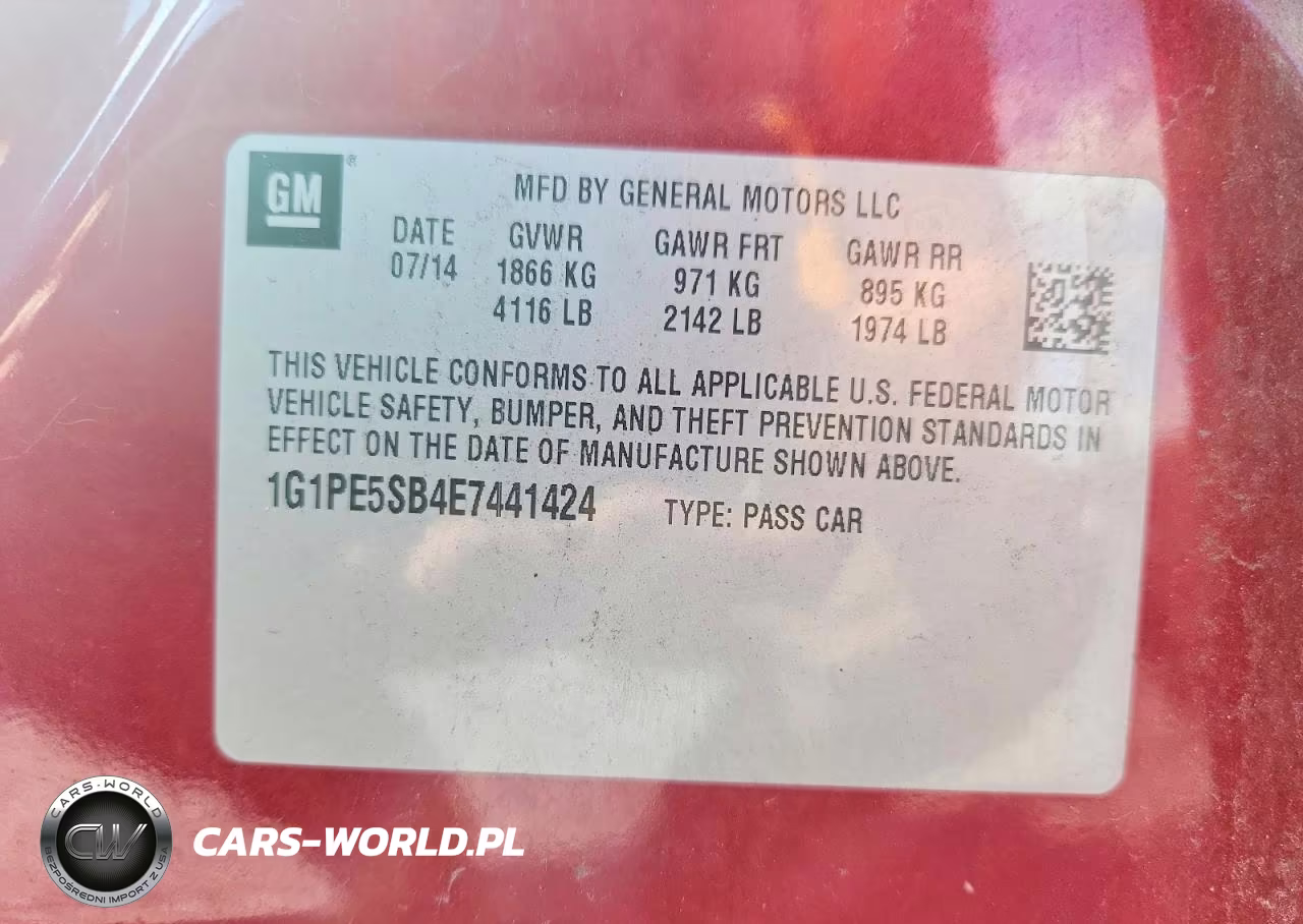 2014 Chevrolet Cruze Lt VIN:1G1PE5SB4E7441424 - 12