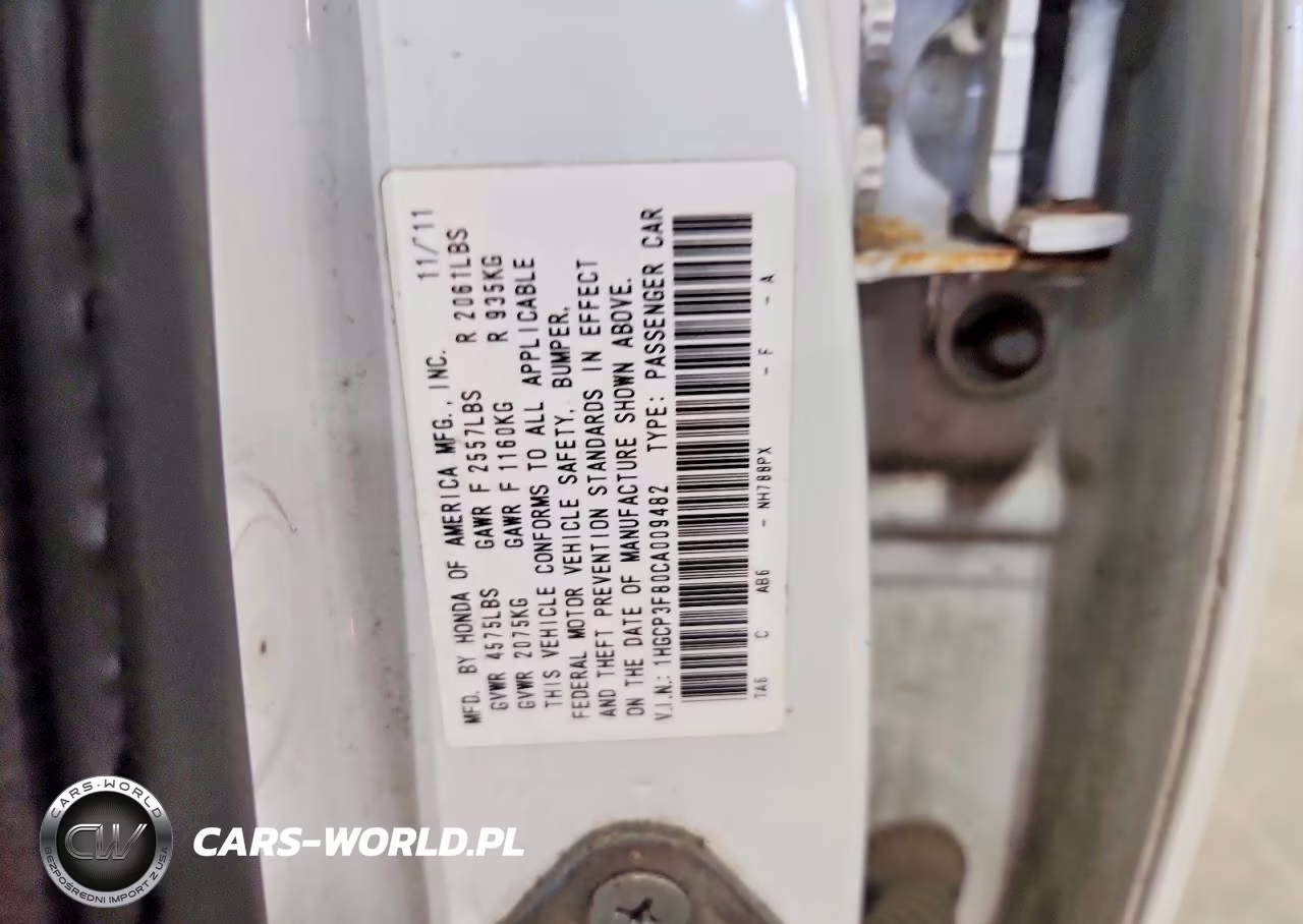 2012 Honda Accord Exl VIN:1HGCP3F80CA009482 - 12