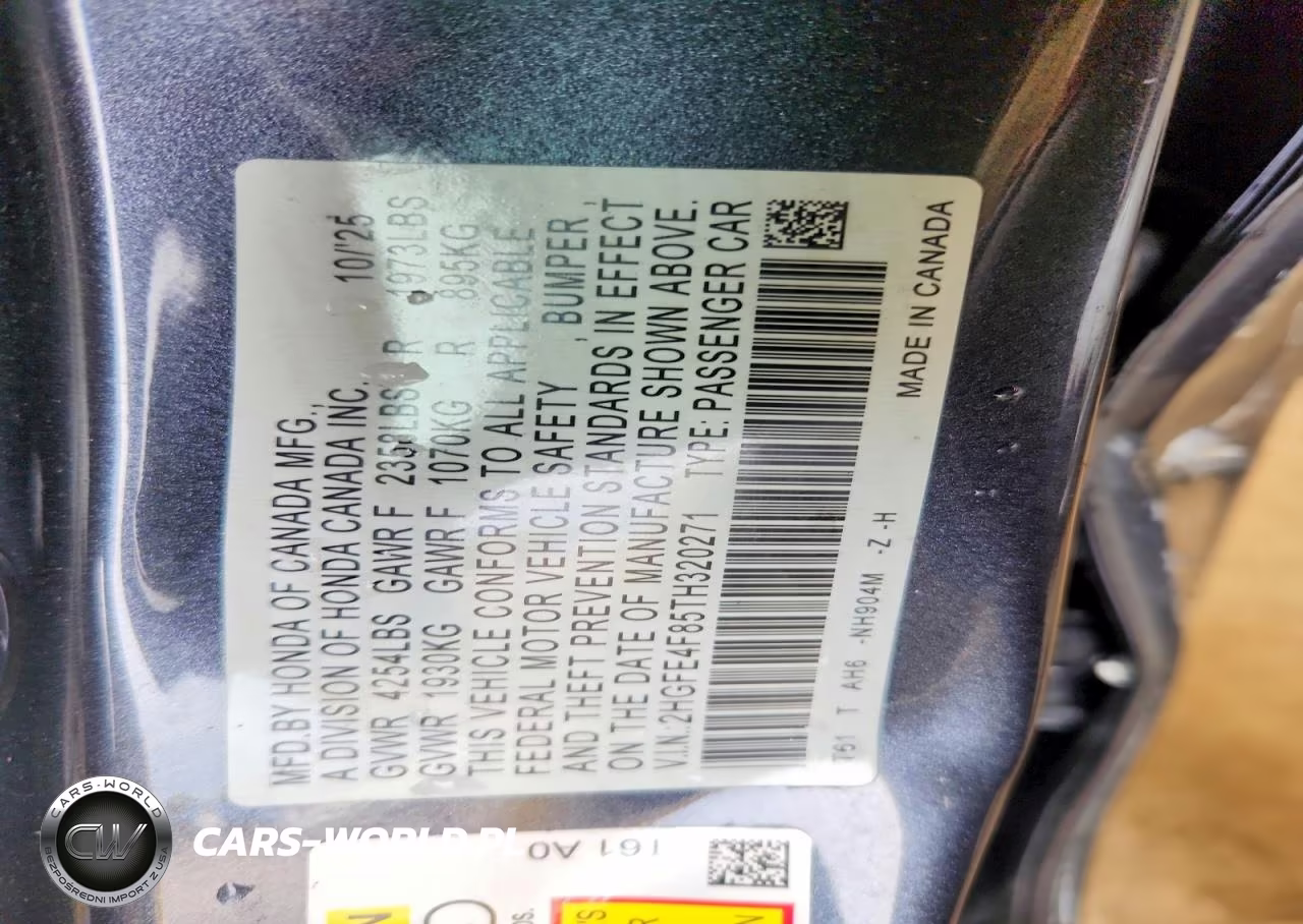 2026 Honda Civic Sport VIN:2HGFE4F85TH320271 - 13