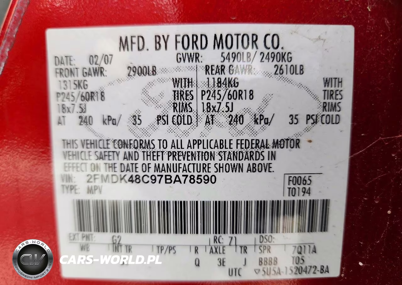 2007 Ford Edge Sel VIN:2FMDK48C97BA78590 - 13