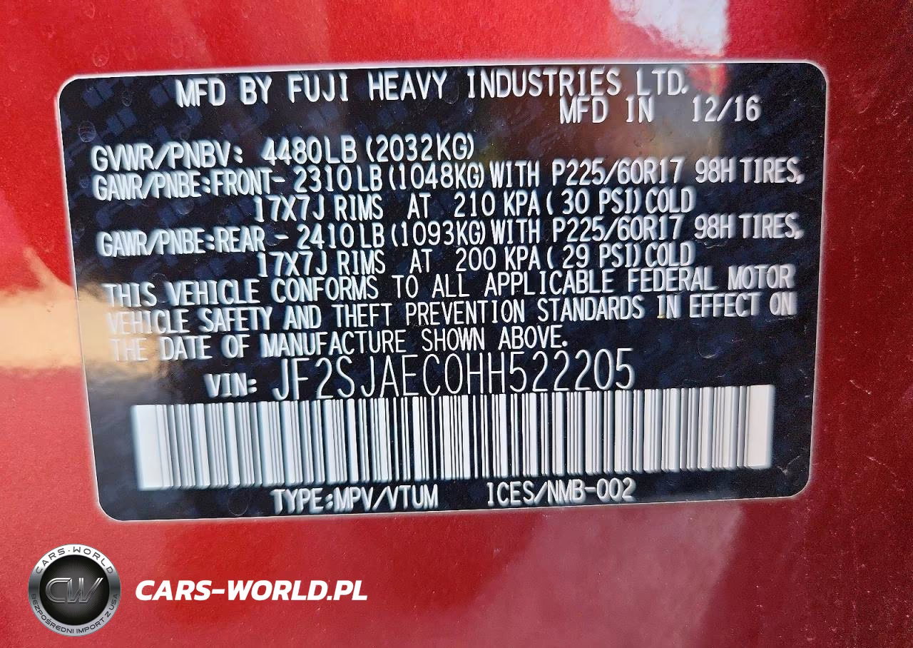 2017 Subaru Forester 2.5I Premium VIN:JF2SJAEC0HH522205 - 13