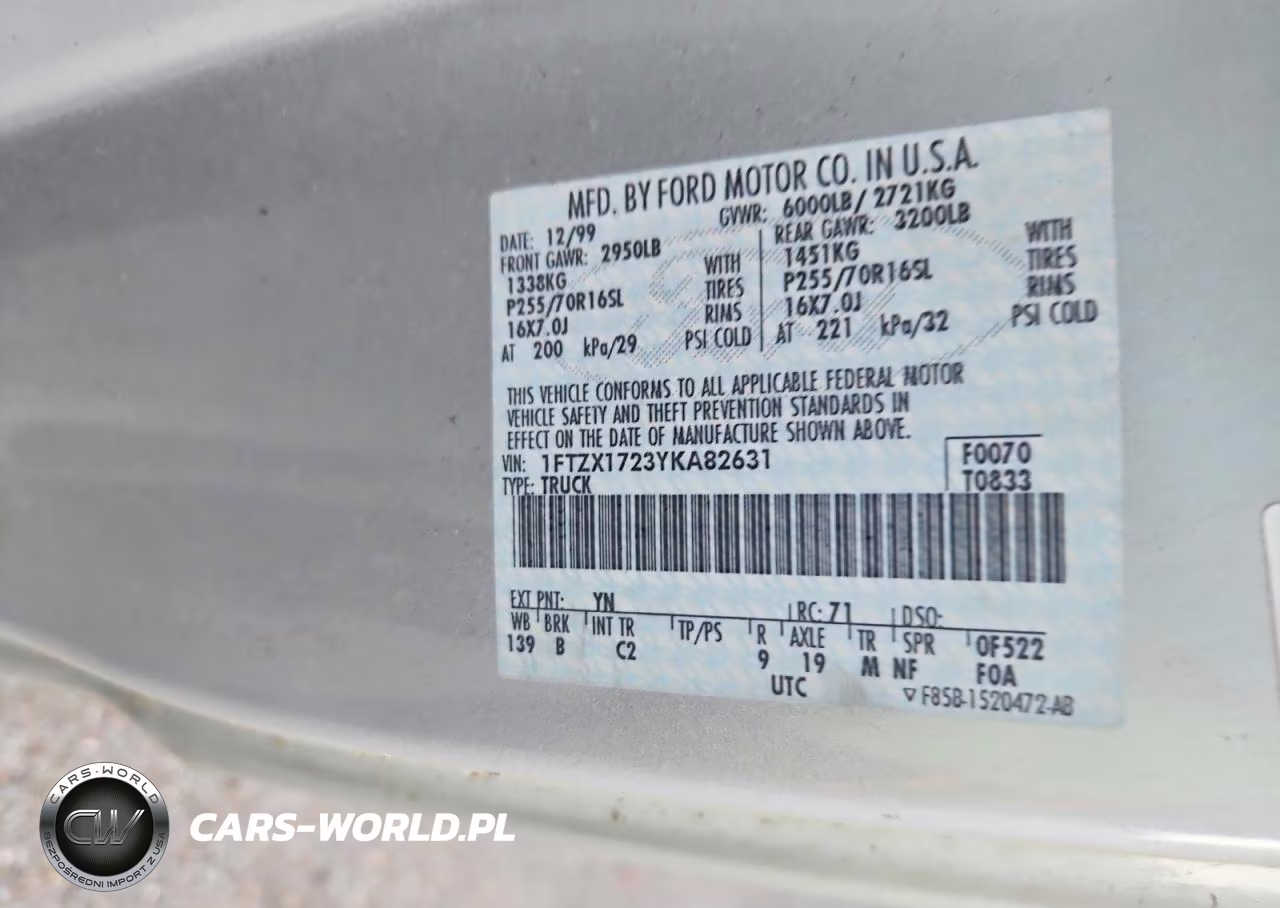 2000 Ford F150 VIN:1FTZX1723YKA82631 - 12