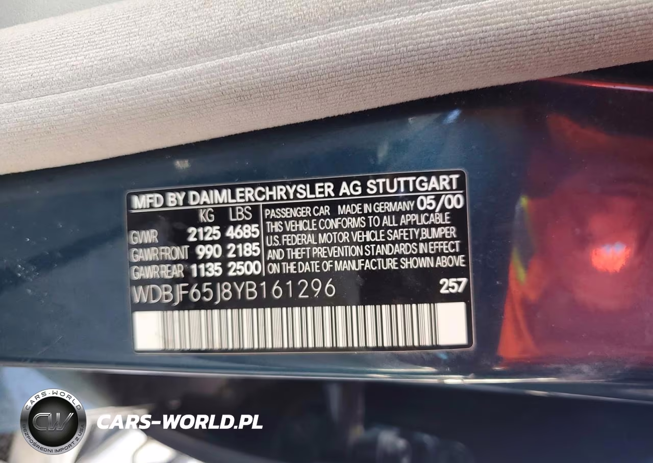 2000 Mercedes-Benz E 320 VIN:WDBJF65J8YB161296 - 12