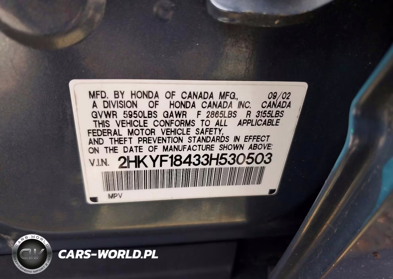 2003 Honda Pilot Ex VIN:2HKYF18433H530503 - 12
