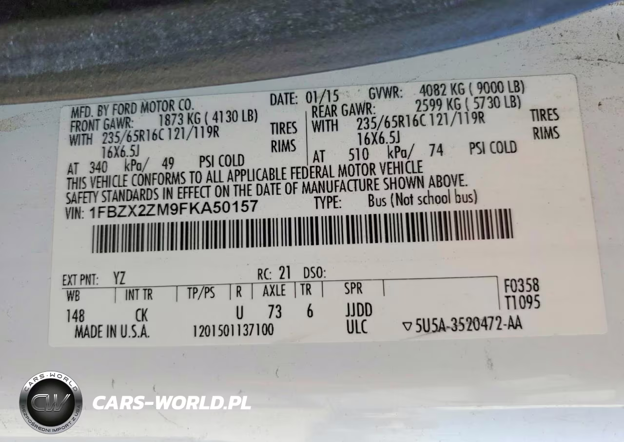 2015 Ford Transit T-350 VIN:1FBZX2ZM9FKA50157 - 13
