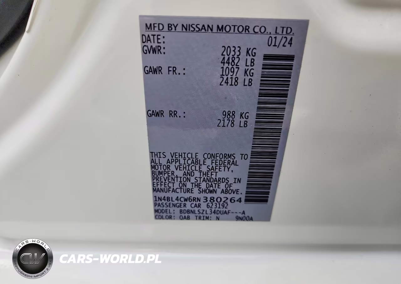 2024 Nissan Altima Sr VIN:1N4BL4CW6RN380264 - 12