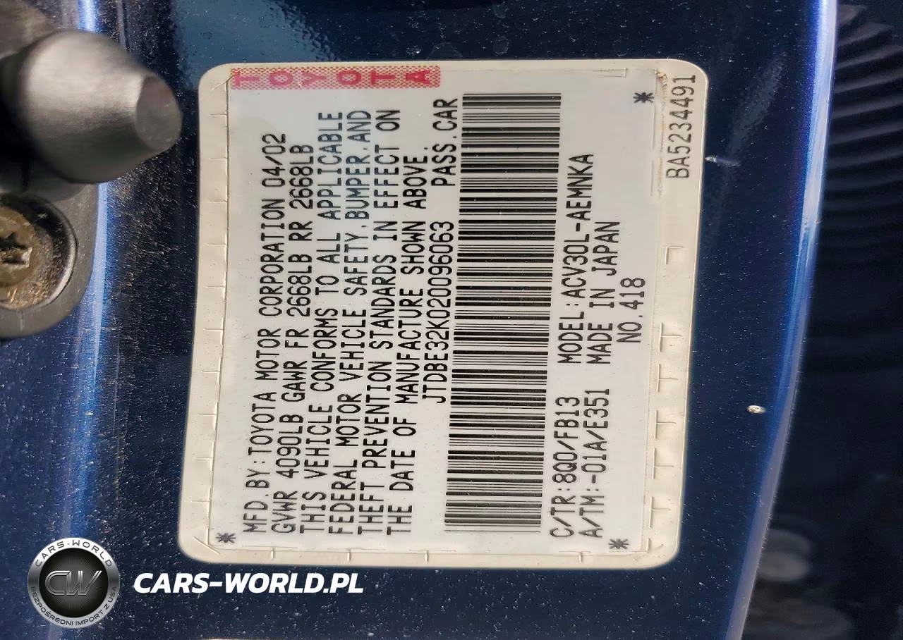 2002 Toyota Camry Le VIN:JTDBE32K020096063 - 12