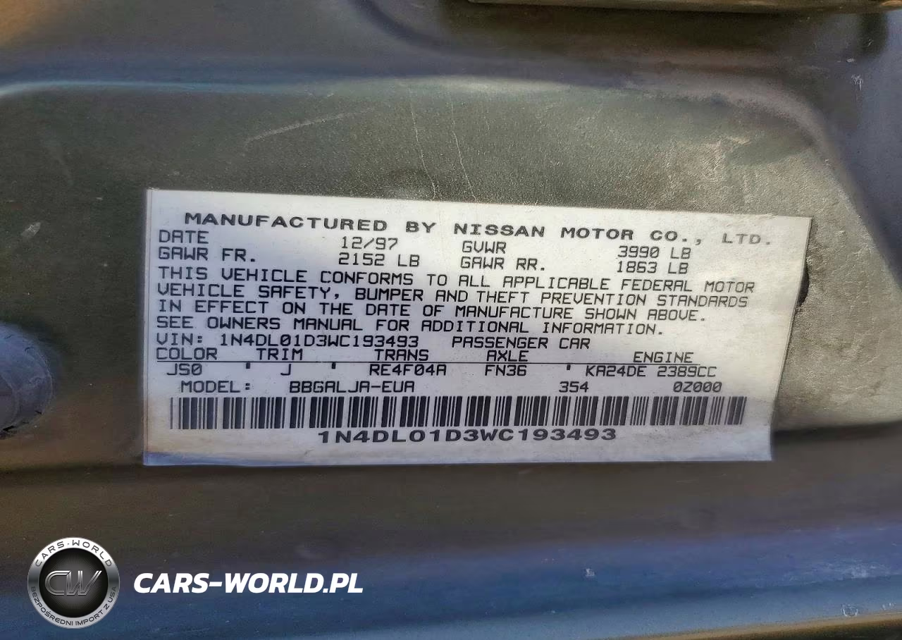 1998 Nissan Altima Xe VIN:1N4DL01D3WC193493 - 13