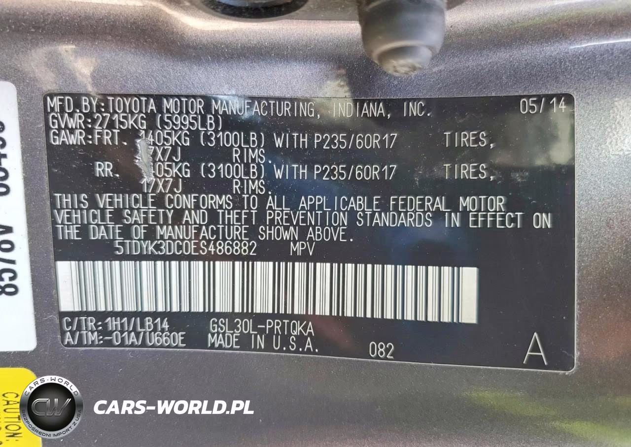 2014 Toyota Sienna Xle 8-Passenger VIN:5TDYK3DC0ES486882 - 13