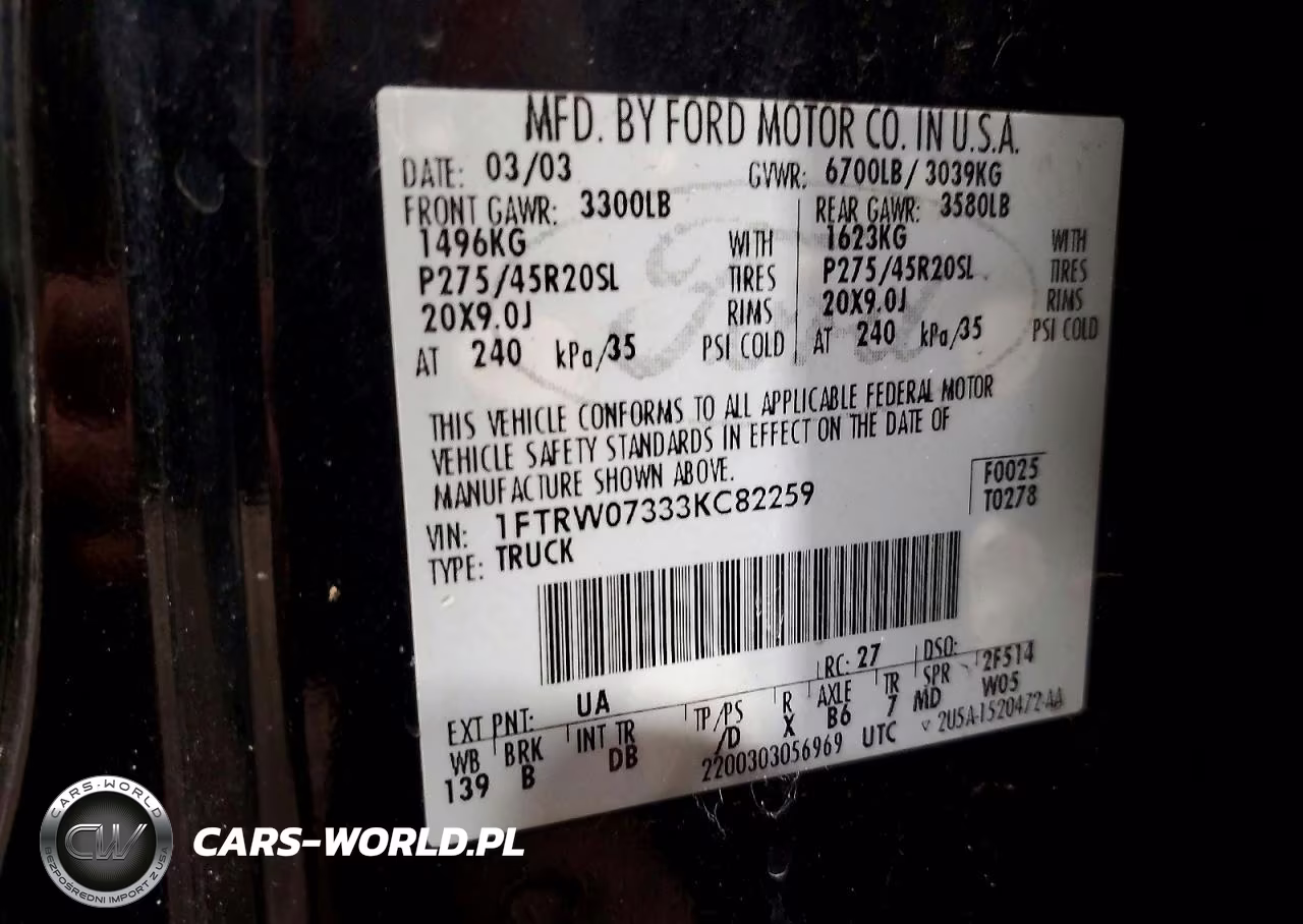2003 Ford F150 VIN:1FTRW07333KC82259 - 12