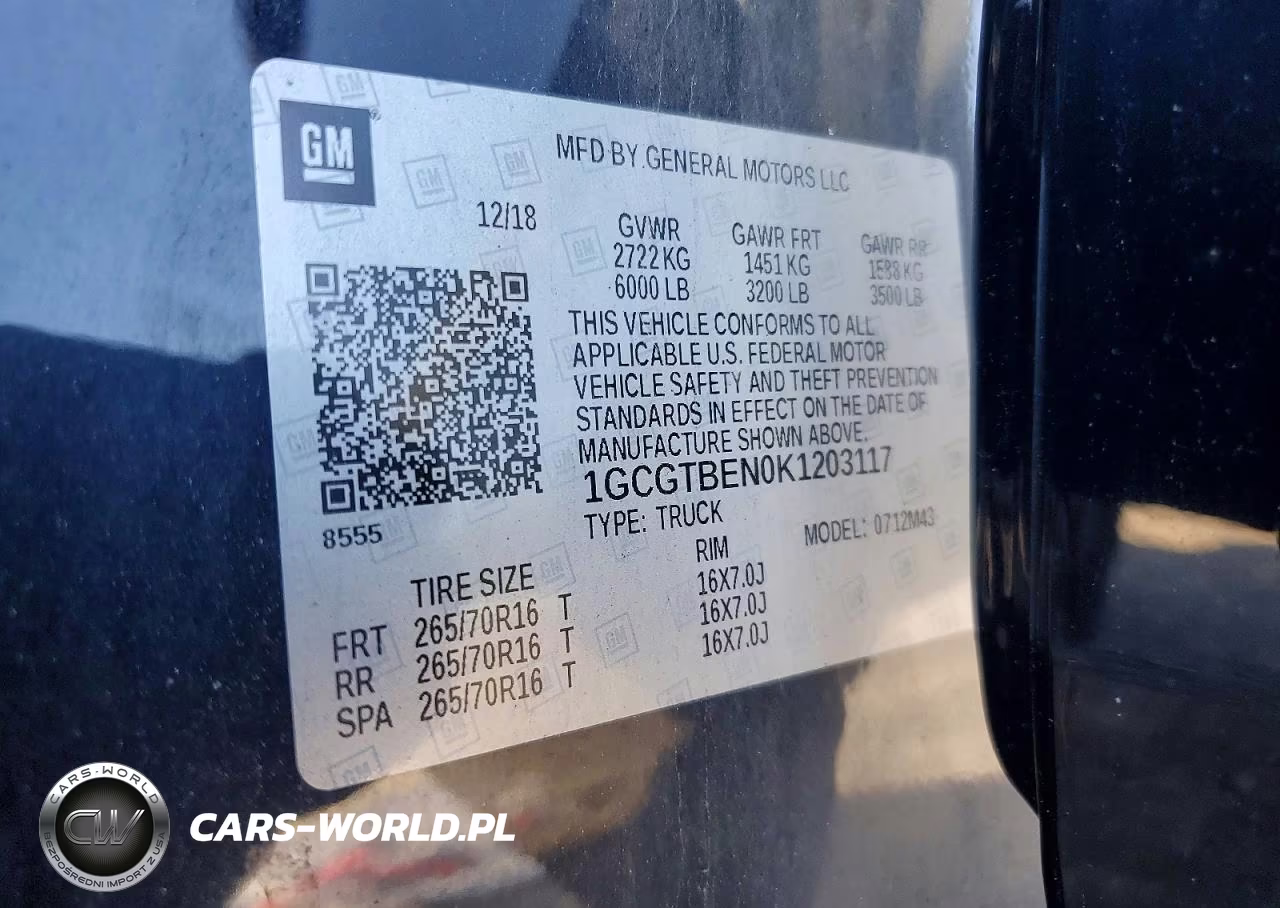 2019 Chevrolet Colorado VIN:1GCGTBEN0K1203117 - 12