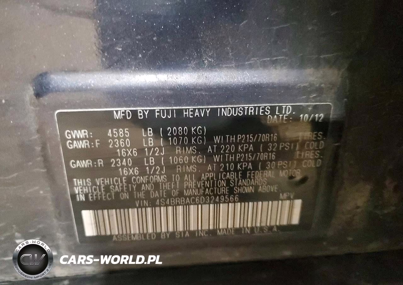 2013 Subaru Outback 2.5I VIN:4S4BRBAC6D3249566 - 12