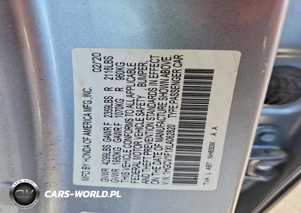 2020 Honda Accord Lx VIN:1HGCV1F1XLA062820 - 12