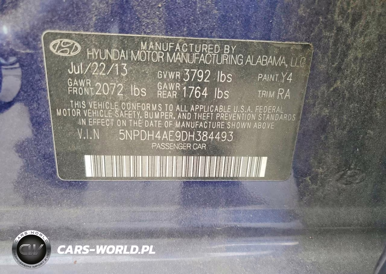 2013 Hyundai Elantra Limited VIN:5NPDH4AE9DH384493 - 12