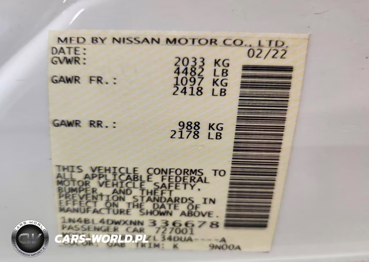 2022 Nissan Altima Sv VIN:1N4BL4DWXNN336678 - 12