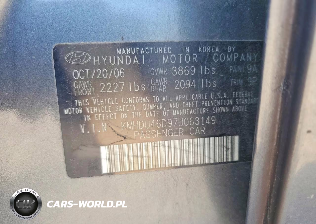 2007 Hyundai Elantra Gls VIN:KMHDU46D97U063149 - 12