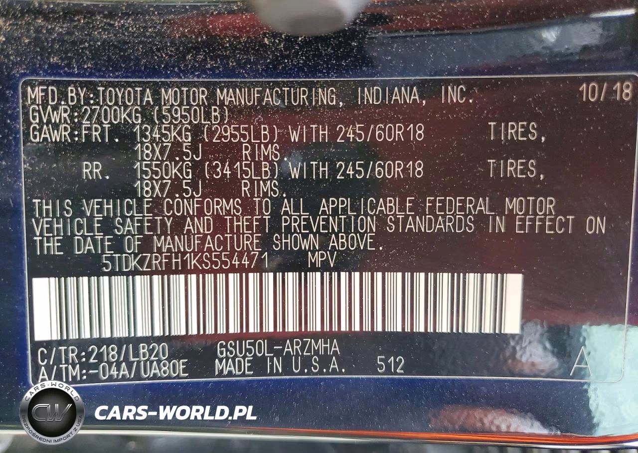2019 Toyota Highlander Xle VIN:5TDKZRFH1KS554471 - 13