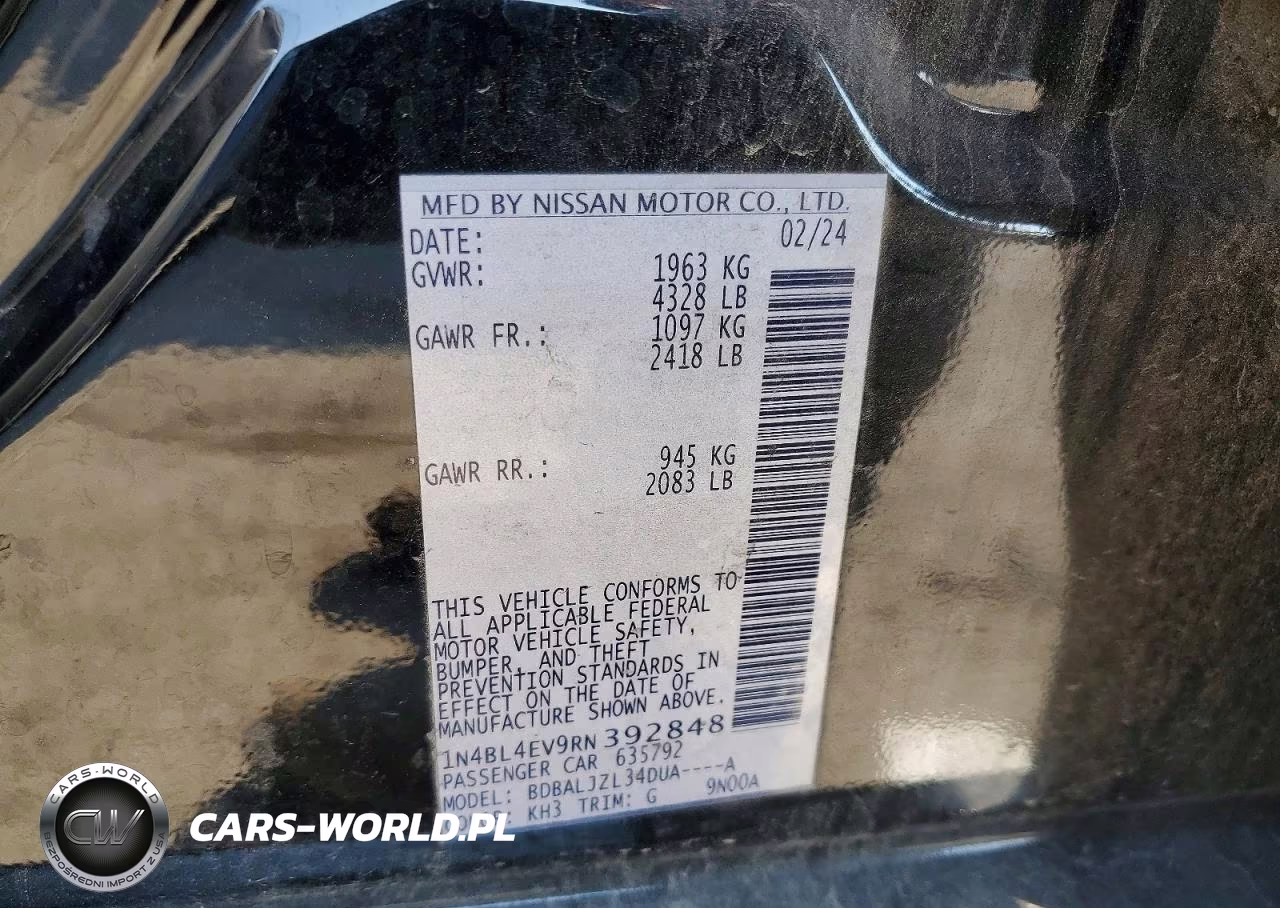 2024 Nissan Altima Sl VIN:1N4BL4EV9RN392848 - 12