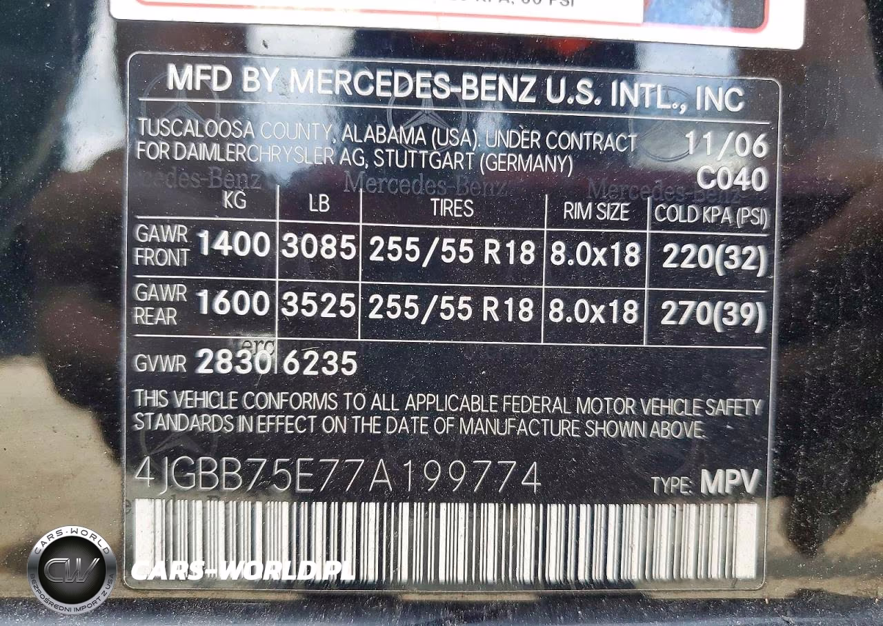 2007 Mercedes-Benz Ml 500 VIN:4JGBB75E77A199774 - 13