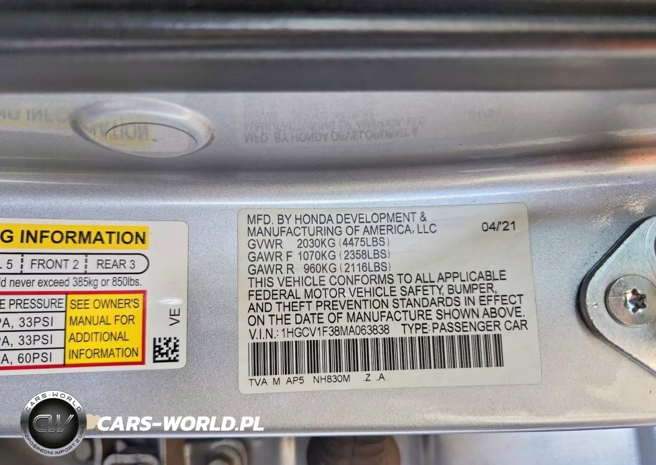 2021 Honda Accord Sport VIN:1HGCV1F38MA063838 - 13