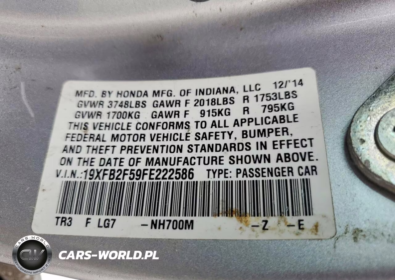 2015 Honda Civic Lx VIN:19XFB2F59FE222586 - 12