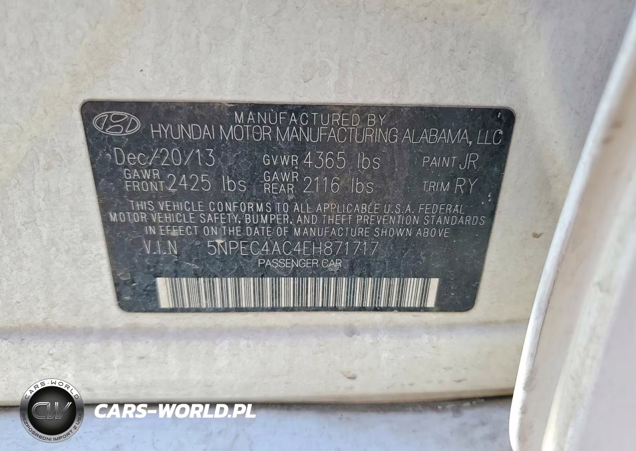 2014 Hyundai Sonata Se VIN:5NPEC4AC4EH871717 - 12