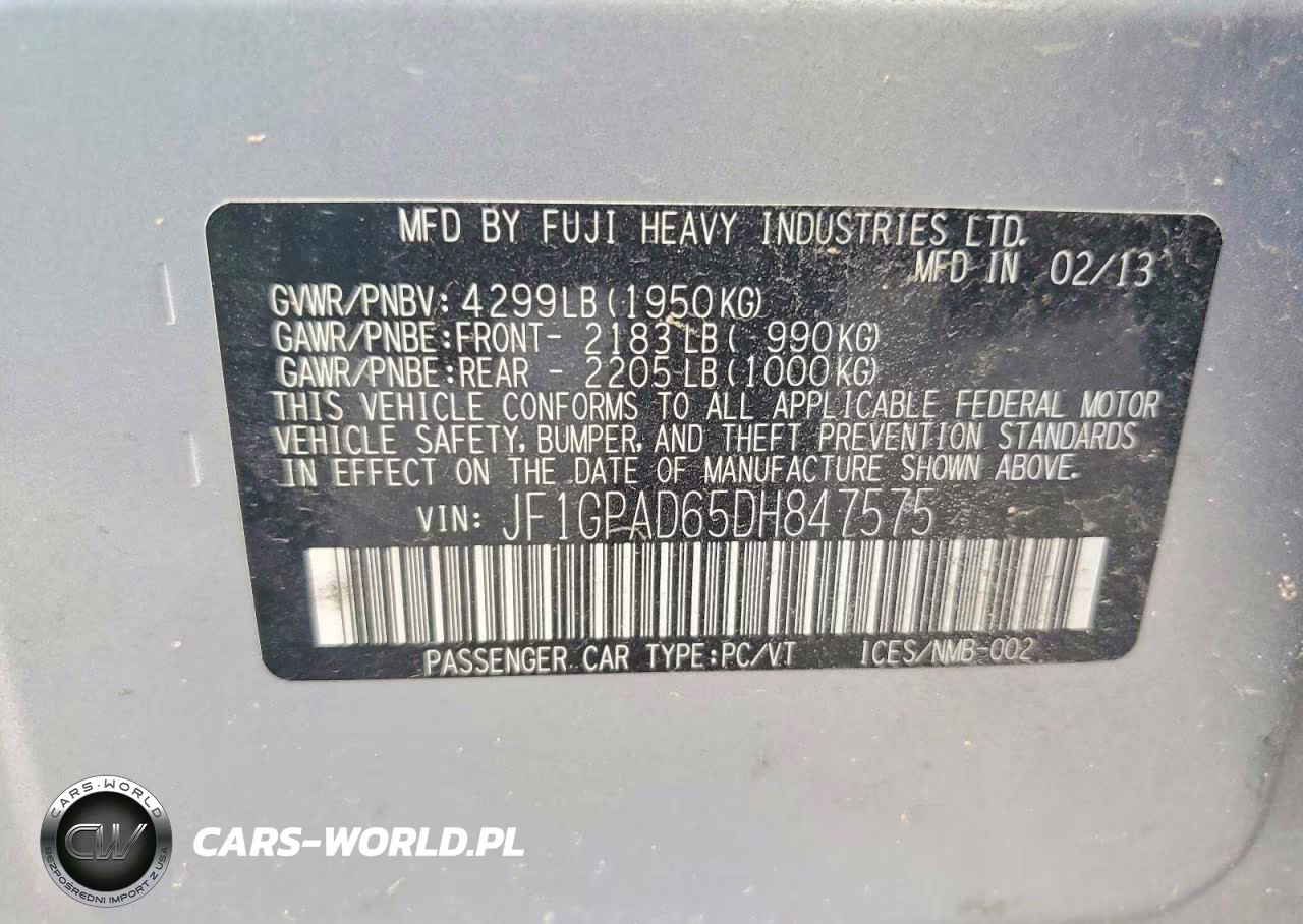 2013 Subaru Impreza Premium VIN:JF1GPAD65DH847575 - 12