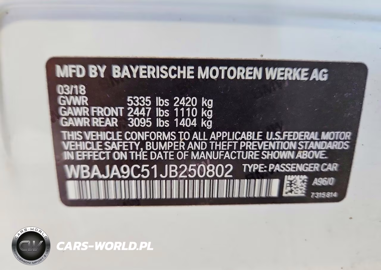 2018 BMW 530E VIN:WBAJA9C51JB250802 - 13